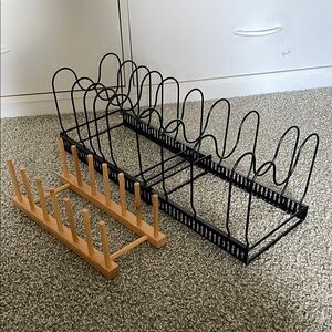 Black Metal and Wood Organizer Set